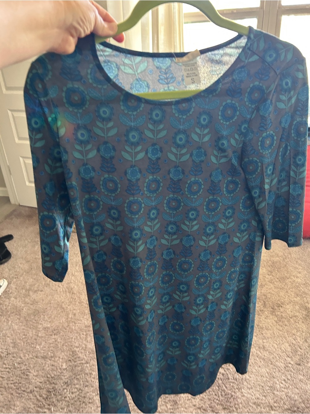 NATURAL LIFE Teal Floral Scoop Neck Short Sleeve Top